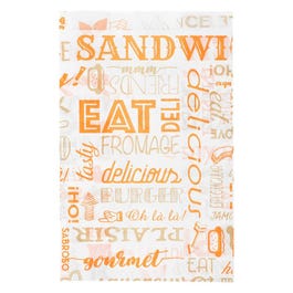 Snackzak vetvrij papier voor hamburger en hotdog Parole oranje 12+7x18cm - per 5 Snackzak vetvrij papier voor hamburger en hotdog Parole oranje 12+7x18cm - per 5