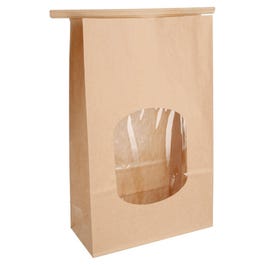 Blokbodemzak kraft met venster en sluiting 15,5+7x24,2cm - per 50 Blokbodemzak kraft met venster en sluiting 15,5+7x24,2cm - per 50