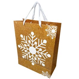 Luxe draagtas nature vlokken met venster 26+12x32cm - per 12 Luxe draagtas nature vlokken met venster 26+12x32cm - per 12