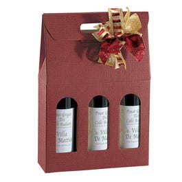 Flesdoos 3 flessen bordeaux rood 27x9x40cm - per 10 Flesdoos 3 flessen bordeaux rood 27x9x40cm - per 10