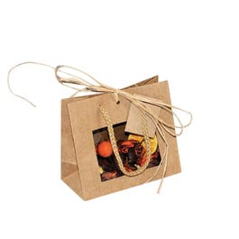 Krafttas met koord handvatten en venster bruin 16x8x14cm - per 12 Krafttas met koord handvatten en venster bruin 16x8x14cm - per 12