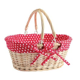 Ovale mand naturel met rode stof - 35x29x30cm Ovale mand naturel met rode stof - 35x29x30cm